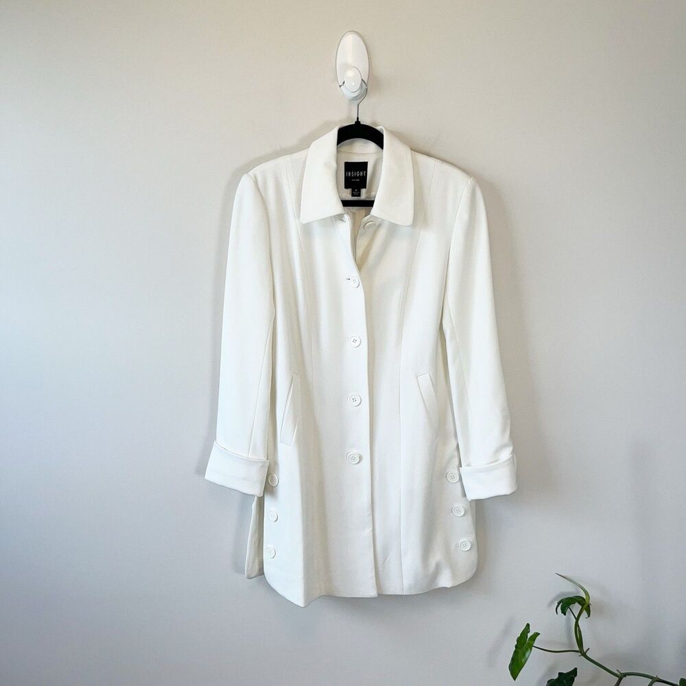 Insight Chic Collar Button Down Coat Cream White Long Sleeve Old Money Size 10